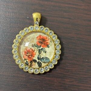 Floral Rose Gold-Tone Crystal Pendant